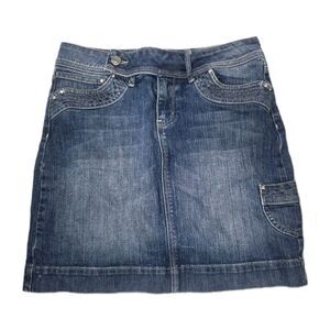 NOIR Skirt Denim Mini Rhinestone Embellished Blue Jean Size 0